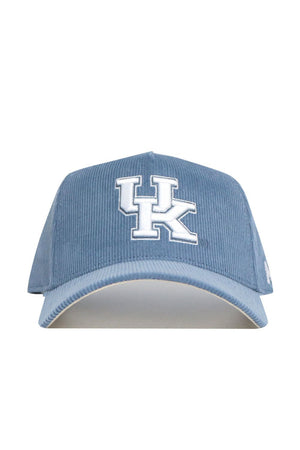 The No Rivals Kentucky Corduroy Hat - Structured - Sky Blue (B2B) features a white embroidered UK logo on the front, representing the University of Kentucky. It's shown from the front on a white background.