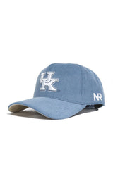 The No Rivals Kentucky Corduroy Hat - Structured - Sky Blue (B2B) features a light blue corduroy design, a white UK logo on the front, and embroidered white NR initials on the side.