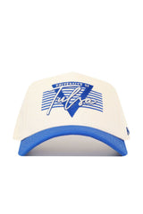 The No Rivals Tulsa Triangle Game Cap Hat is a white structured snapback with a blue brim and features a blue and white University of Tulsa logo and script on the front. It’s officially licensed for authentic collegiate style.