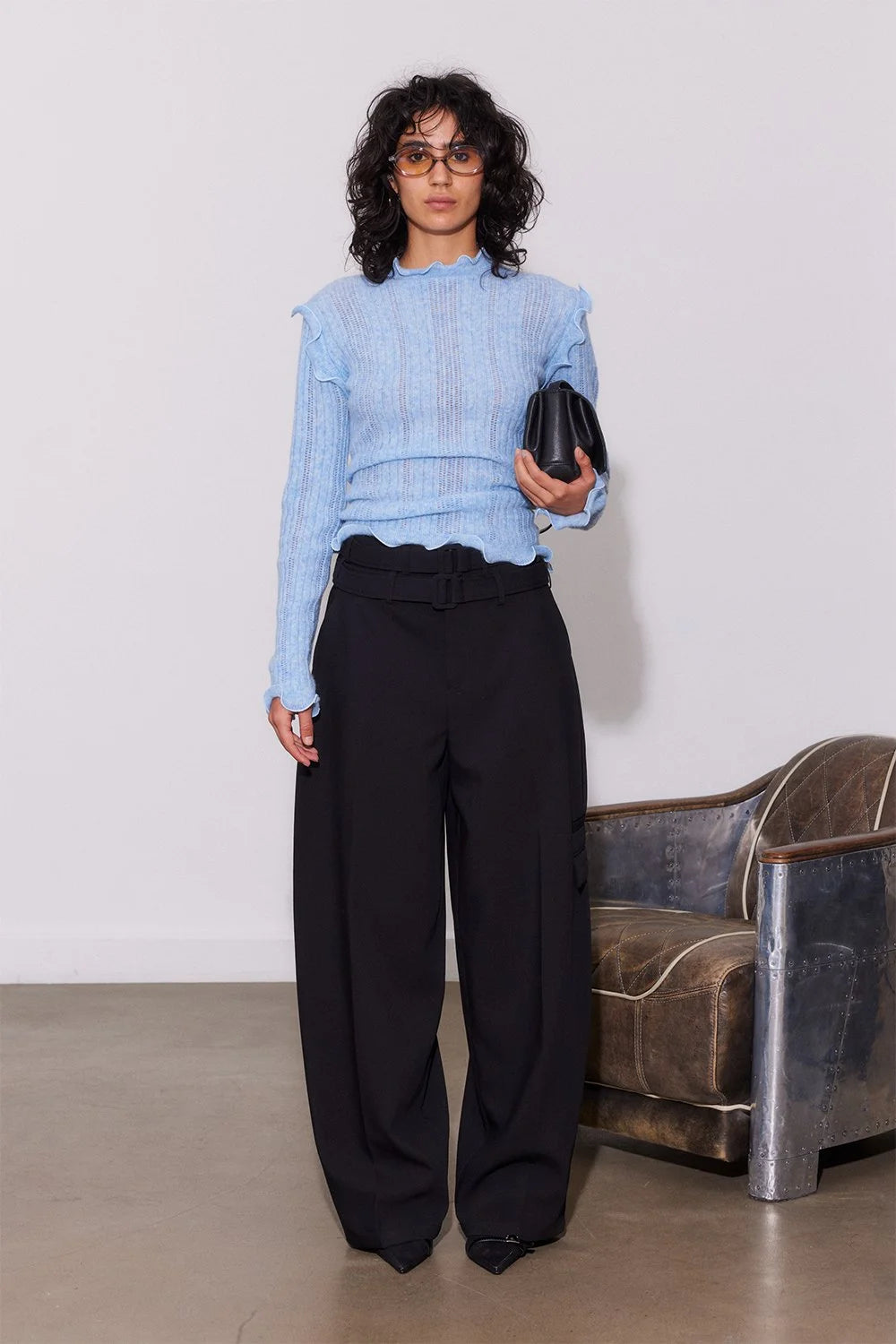 SAEMDI Ice Blue Frill Knit