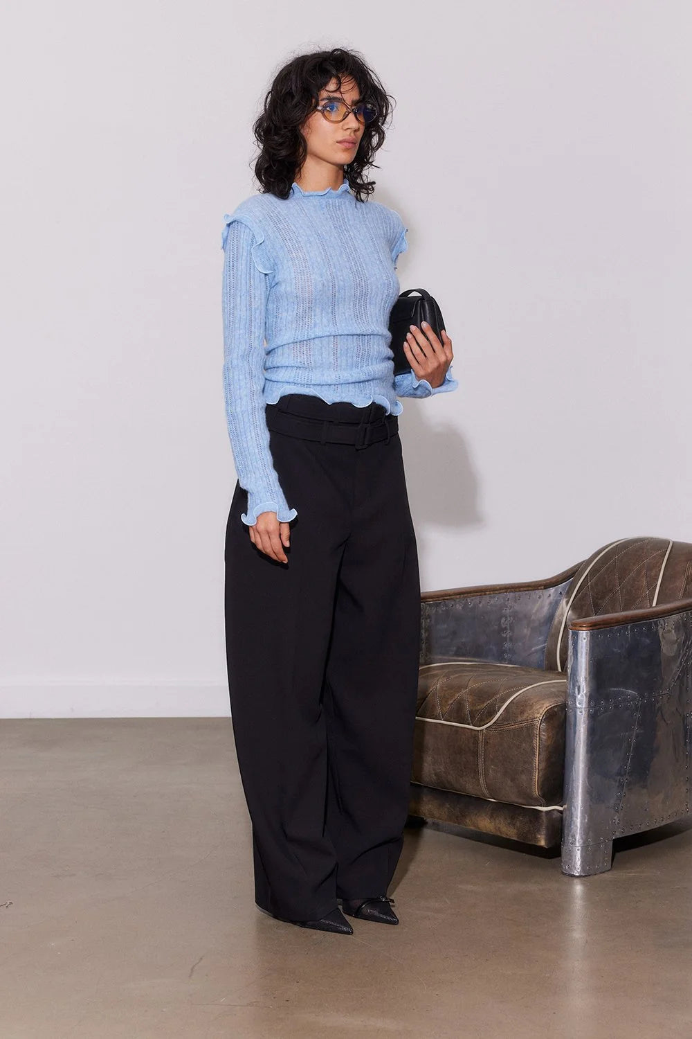 SAEMDI Ice Blue Frill Knit