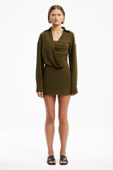 Solenne Long Sleeve Mini Dress Khaki