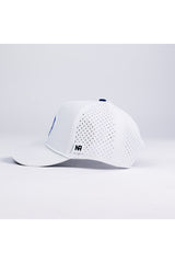 The Rice Gameday Hat by No Rivals is a white snapback baseball cap with side and back ventilation holes, a flat brim, and an NR logo tag—ideal for your gameday fit. Side view shown.