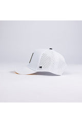 A white perforated Appalachian State Gameday Hat by No Rivals is shown in side view on a plain background, featuring a small black and white NR logo tag near the brim—an essential upgrade to your gameday fit.