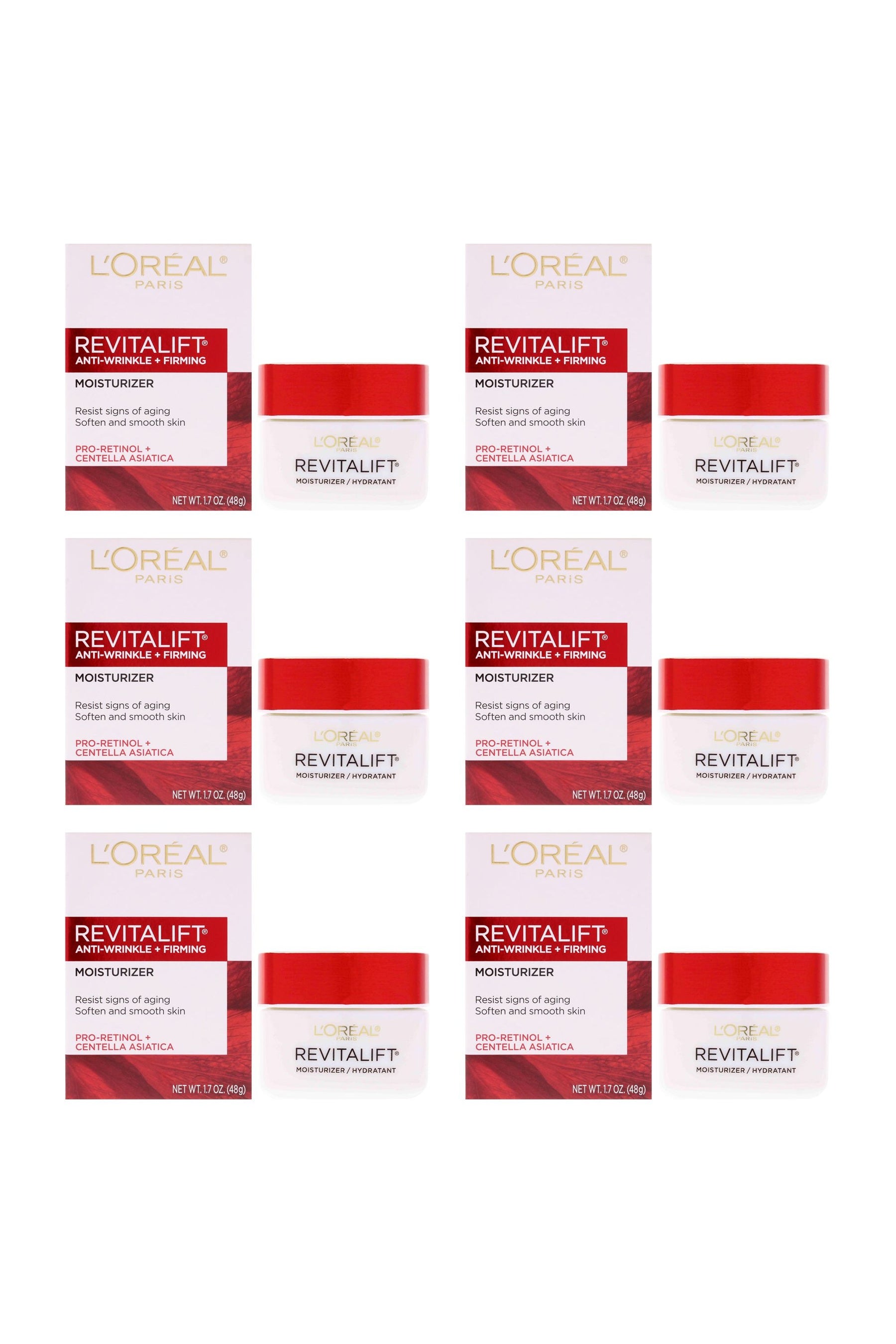Revitalift Anti-Wrinkle and Firming Moisturizer Cream by LOreal Paris for Unisex - 1.7 Cream - Pack of 6