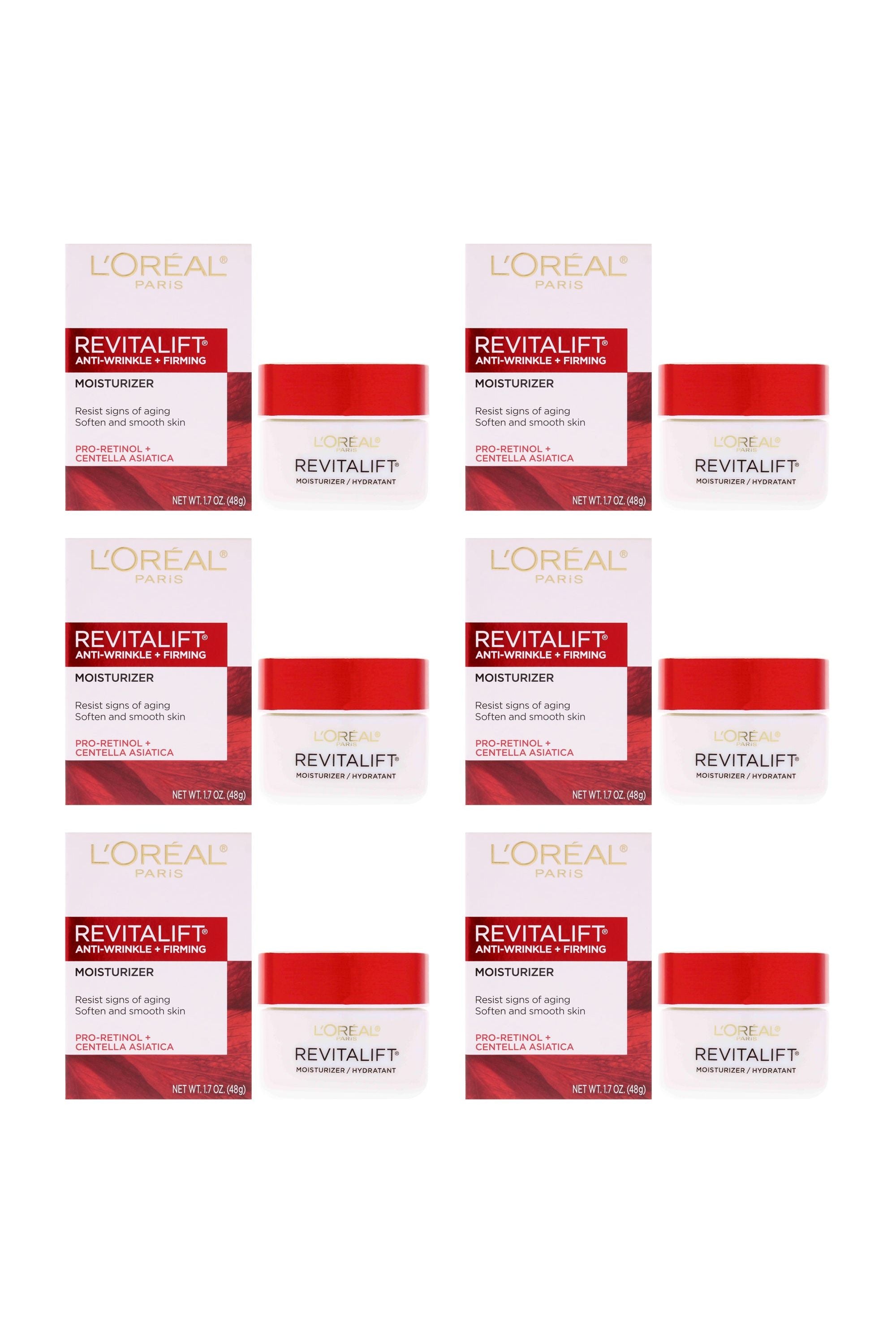 Revitalift Anti-Wrinkle and Firming Moisturizer Cream by LOreal Paris for Unisex - 1.7 Cream - Pack of 6