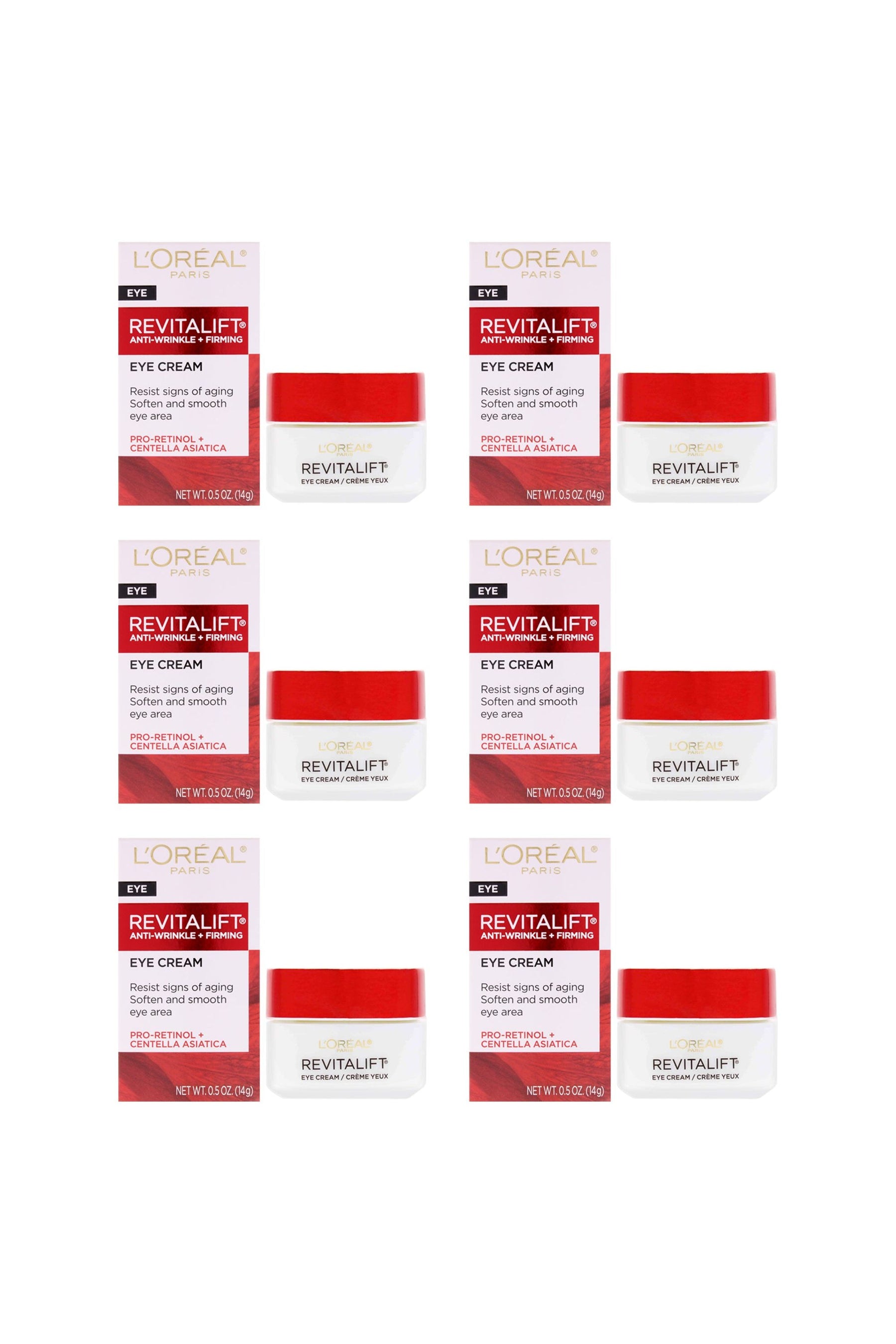 Revitalift Anti-Wrinkle and Firming Eye Treatment by LOreal Paris for Unisex - 0.5 Cream - Pack of 6