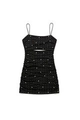 Maddison Black Pearl & Stud Mesh Cut Out Dress