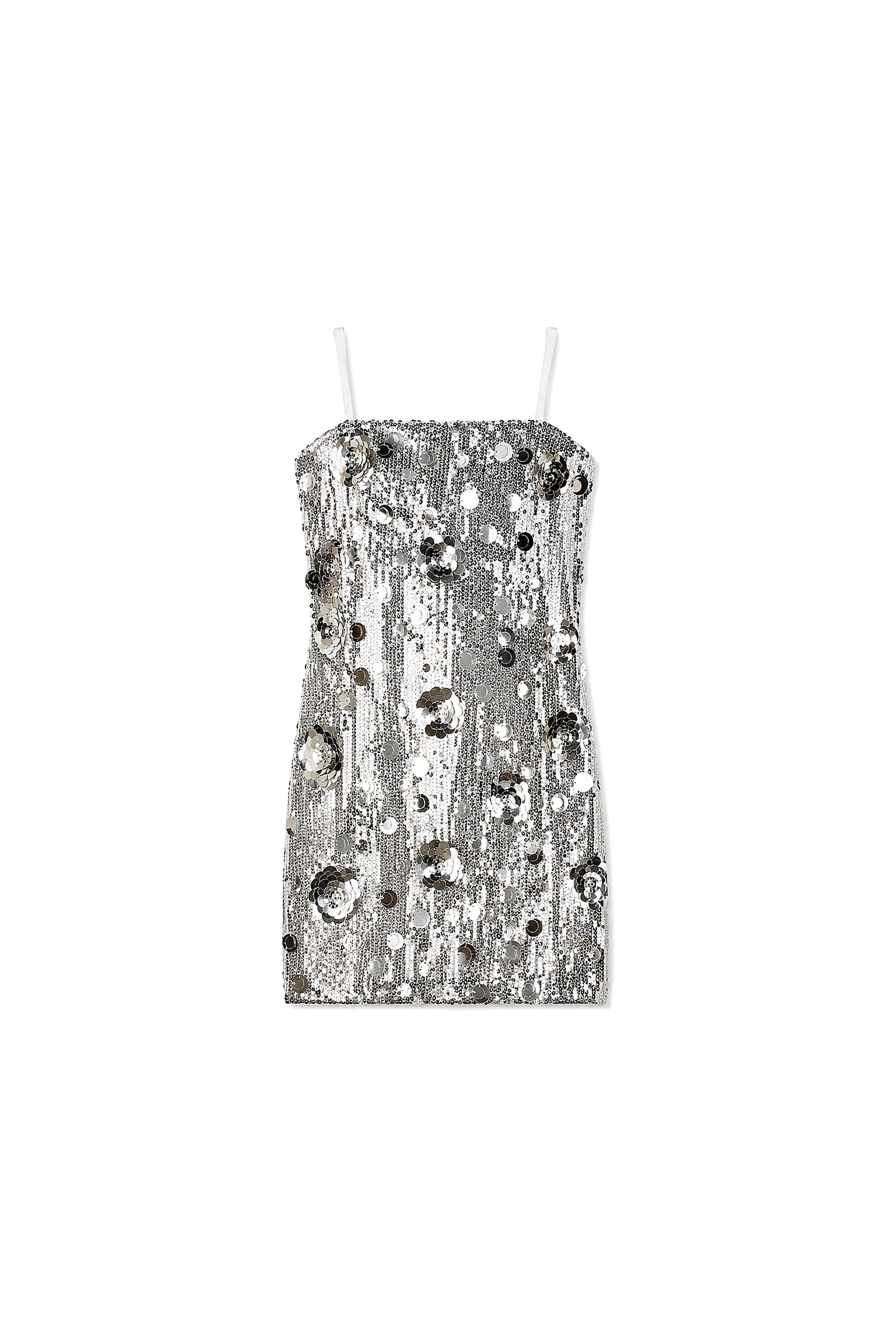 Lena Silver Flower Sequin Dress