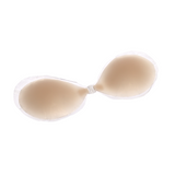 Product shot of the Boob-eez reusable and sticky Light tint Silicone Stick-on Bra laying flat against a white background, close-up shot showing the clasp and razor thin edge of the Silicone Stick-on Bra