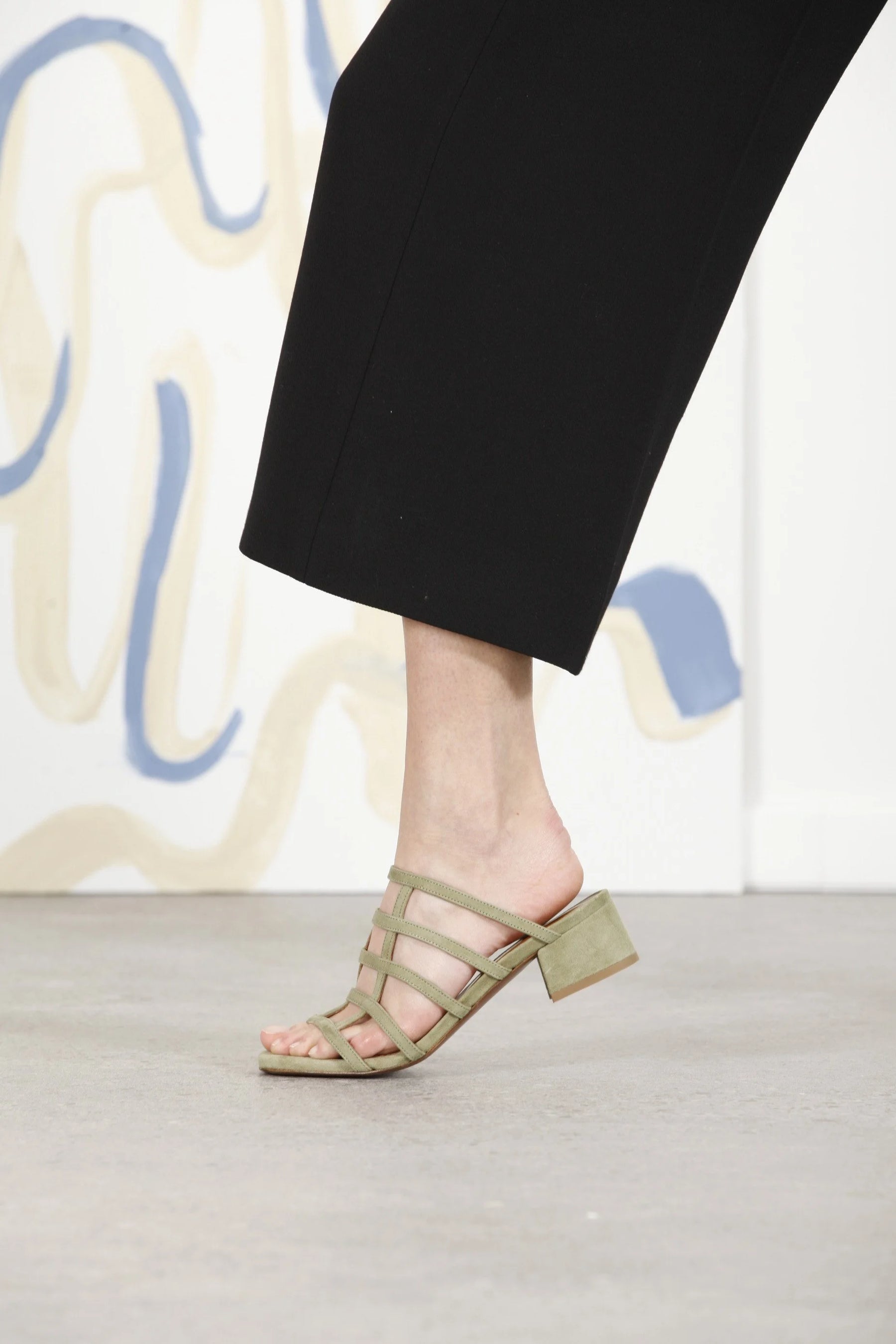 BY FAR Grid Green Suede Sandals
