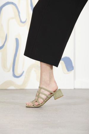 BY FAR Grid Green Suede Sandals