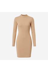 Beige long-sleeve dress on a white background