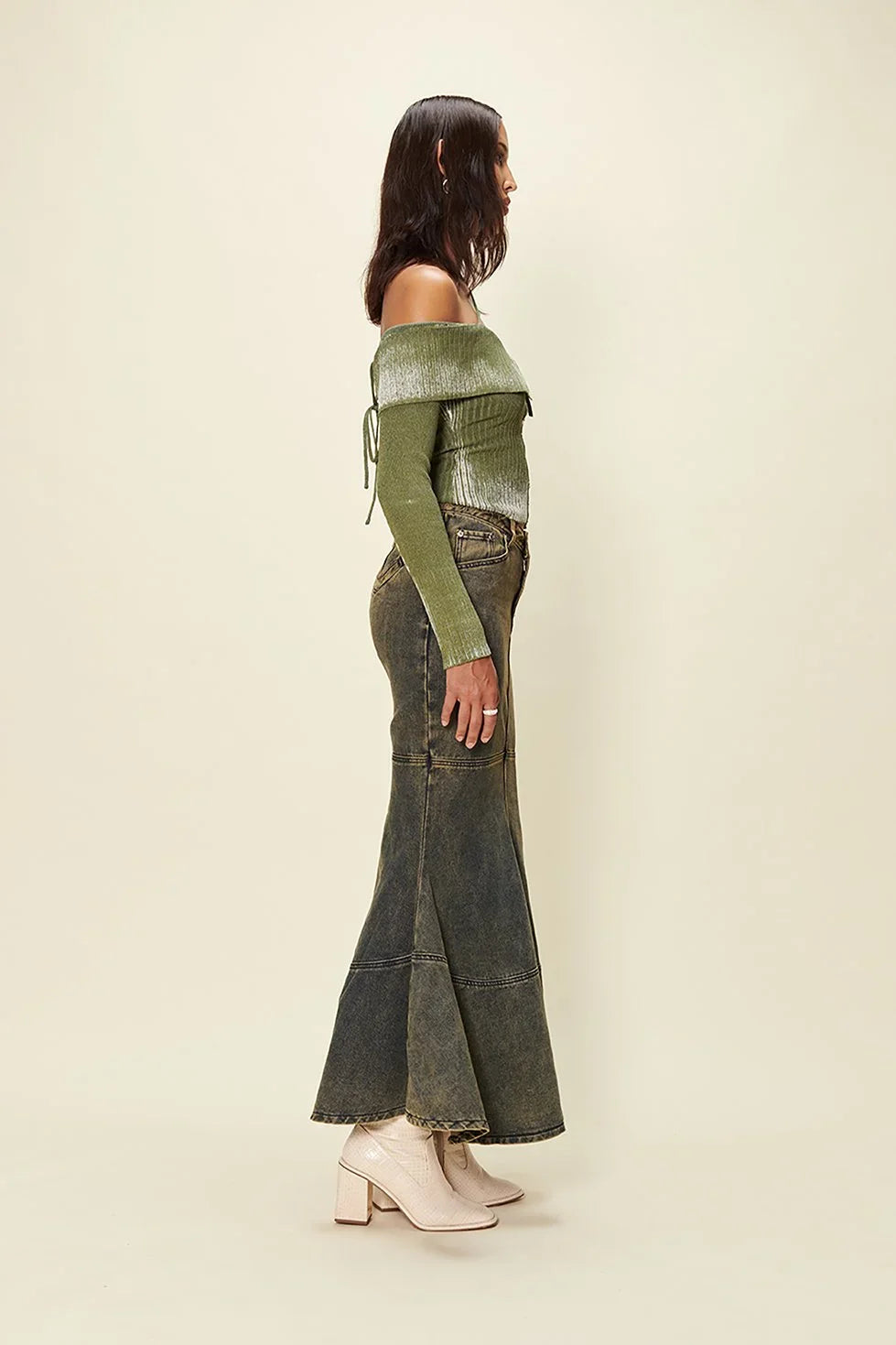 House of Sunny Off The Shoulder Fade Knit