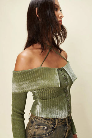 House of Sunny Off The Shoulder Fade Knit