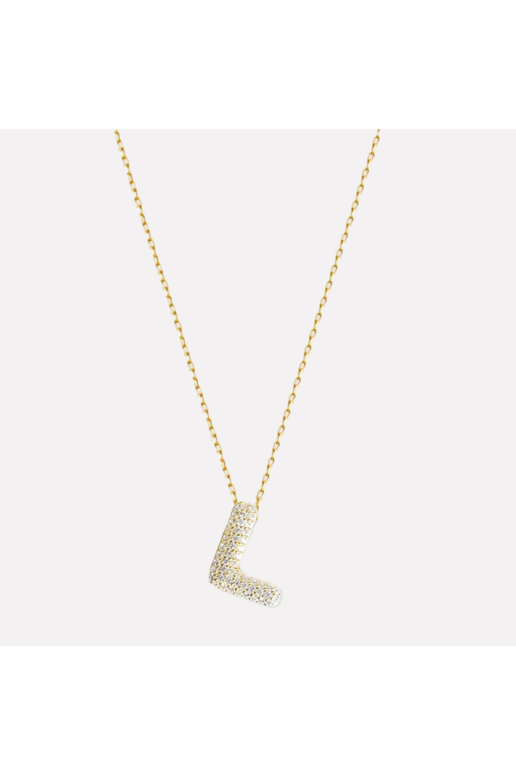 The Pave Single Block Initial Necklace | Gold