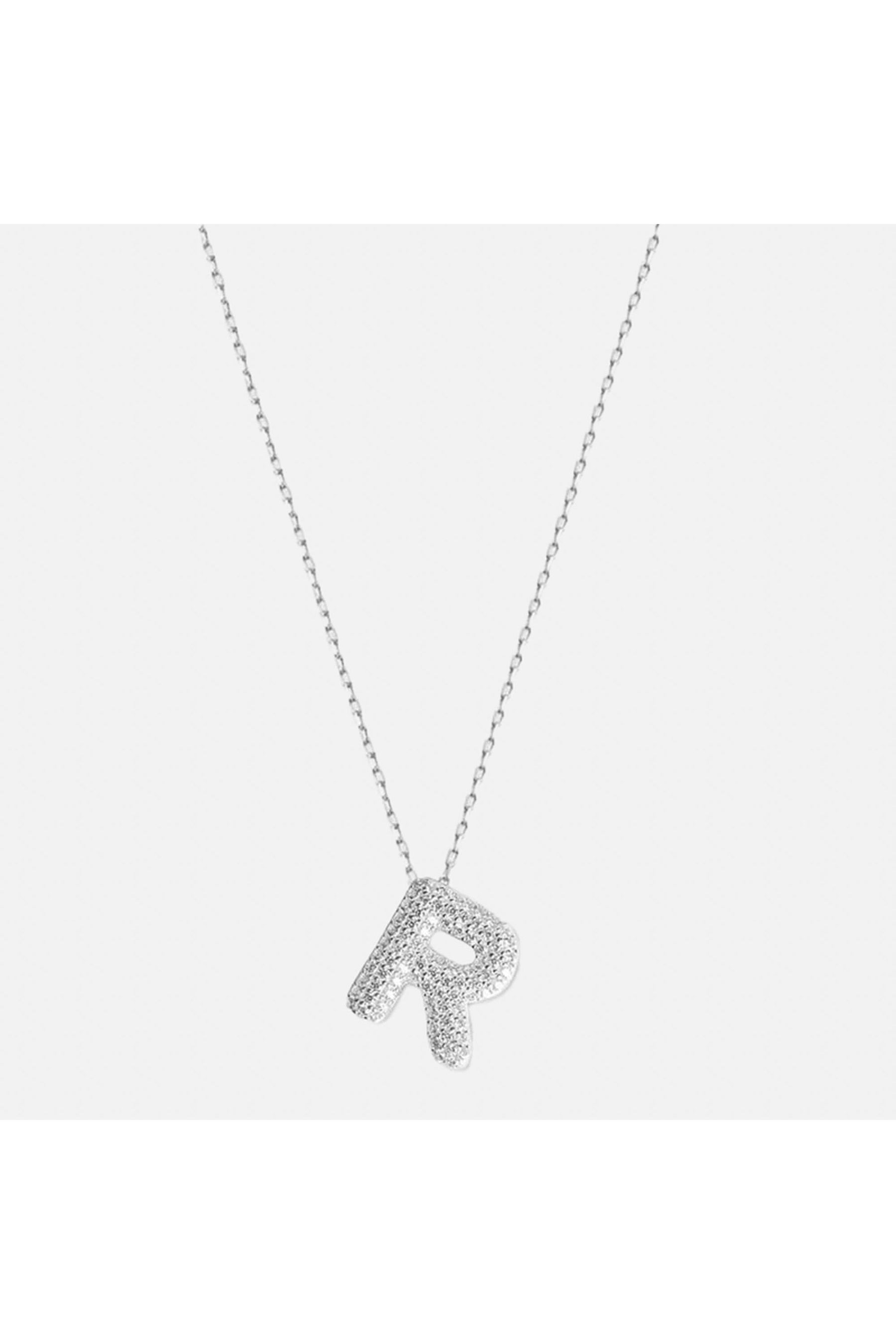 The Pave Single Block Initial Necklace | Silver