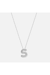 The Pave Single Block Initial Necklace | Silver