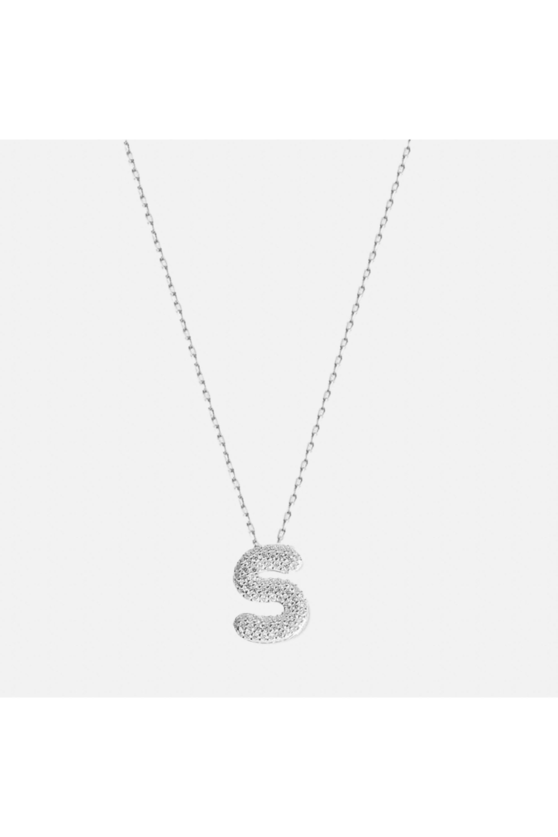 The Pave Single Block Initial Necklace | Silver