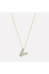 The Pave Single Block Initial Necklace | Silver