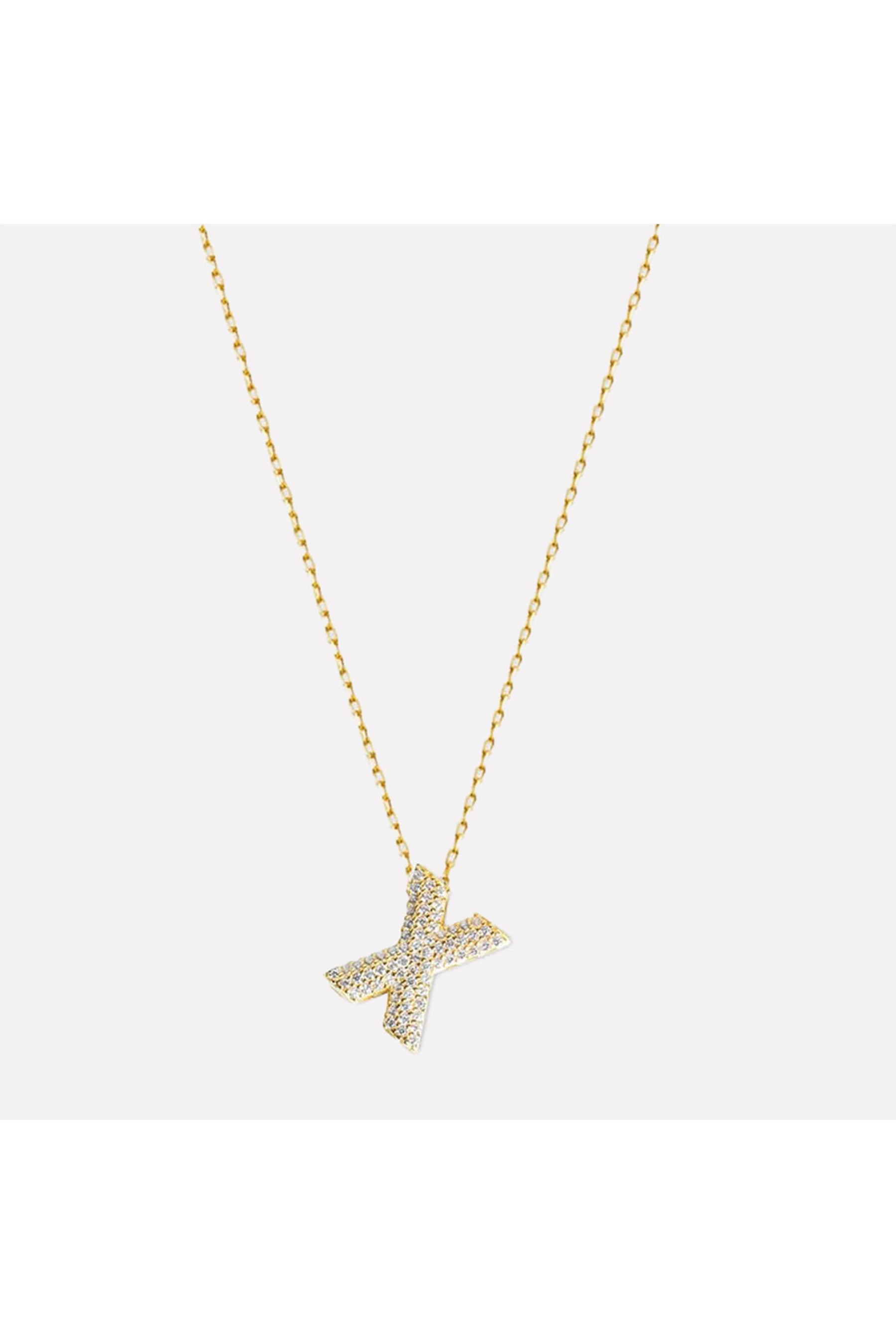 The Pave Single Block Initial Necklace | Silver