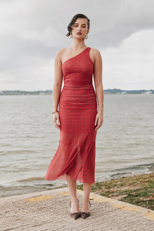 House of Sunny Polka Dot Asymmetric Dress