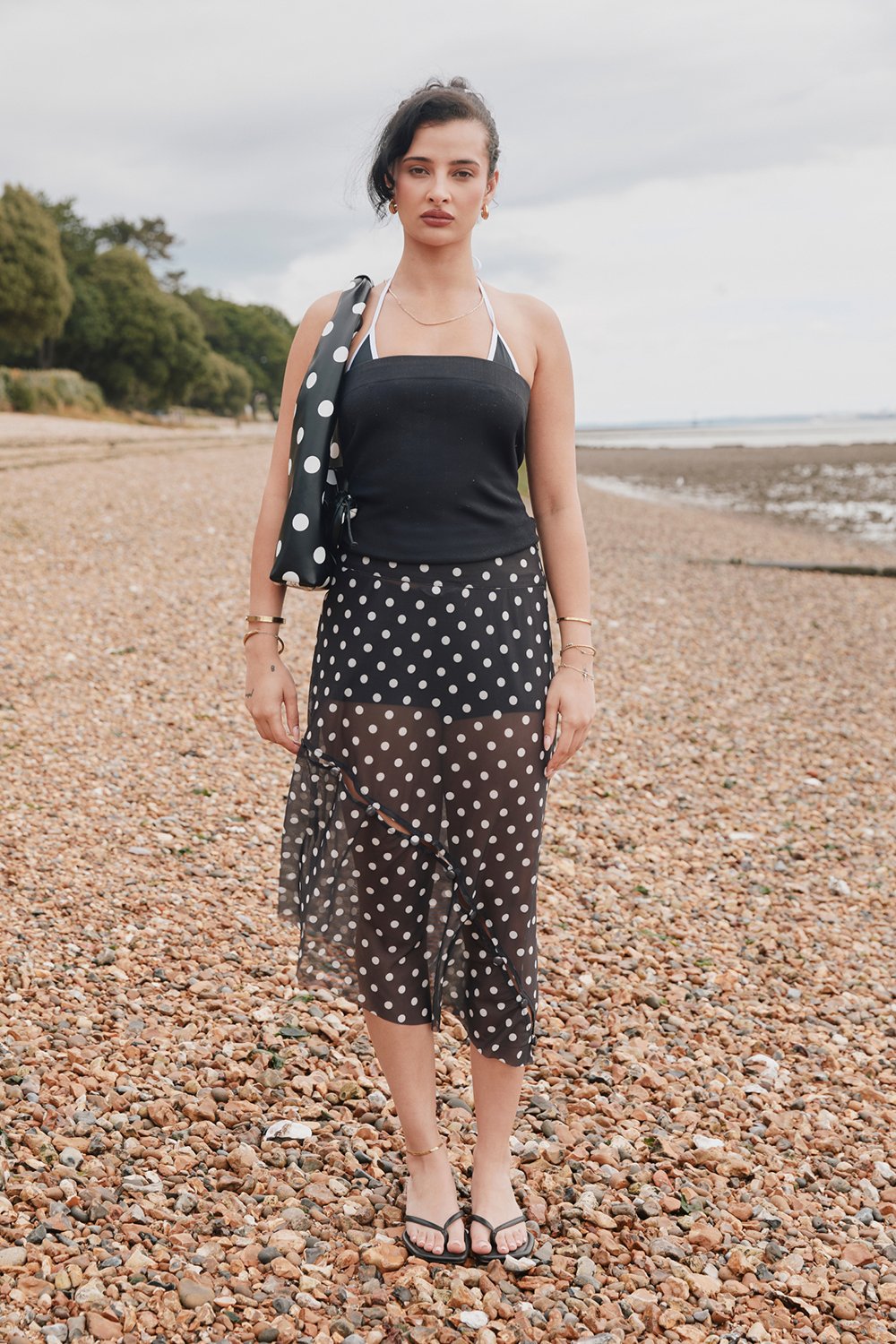 House of Sunny Polka Dot Mesh Printed Skirt