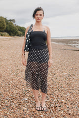 House of Sunny Polka Dot Mesh Printed Skirt