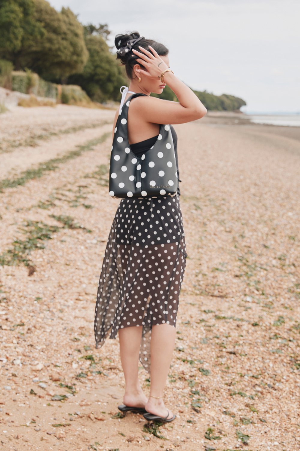 House of Sunny Polka Dot Mesh Printed Skirt