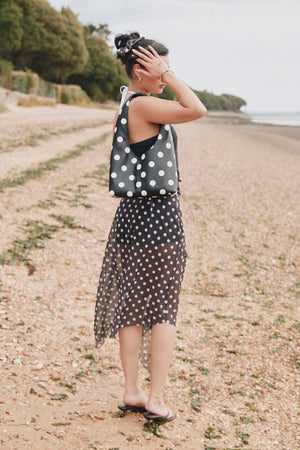 House of Sunny Polka Dot Mesh Printed Skirt