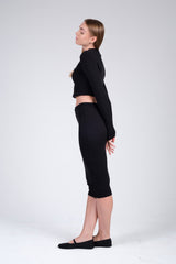 Ribbed mock neck top and matching skirt