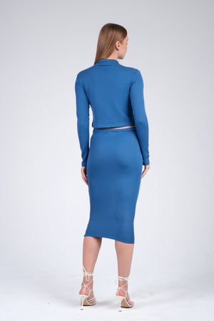 Ribbed mock neck top and skirt