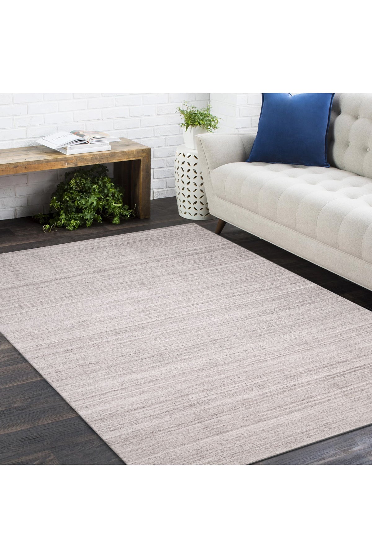 Halsey Hand Knotted Contemporary Striped Beige Area Rug Beige