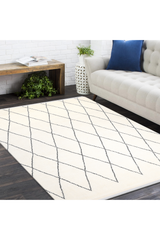 Shaggy Moroccan Hand Knotted Bohemian Moroccan Ivory Area Rug Ivory