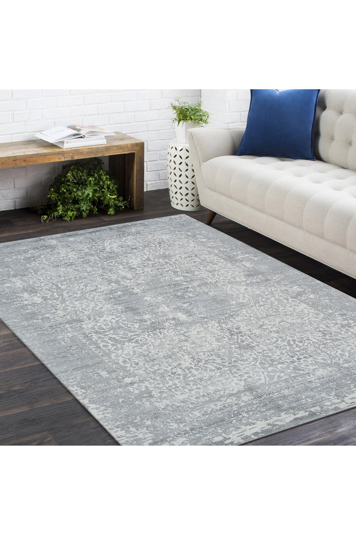 Samantha Hand-Loomed Contemporary Floral Gray Area Rug Gray