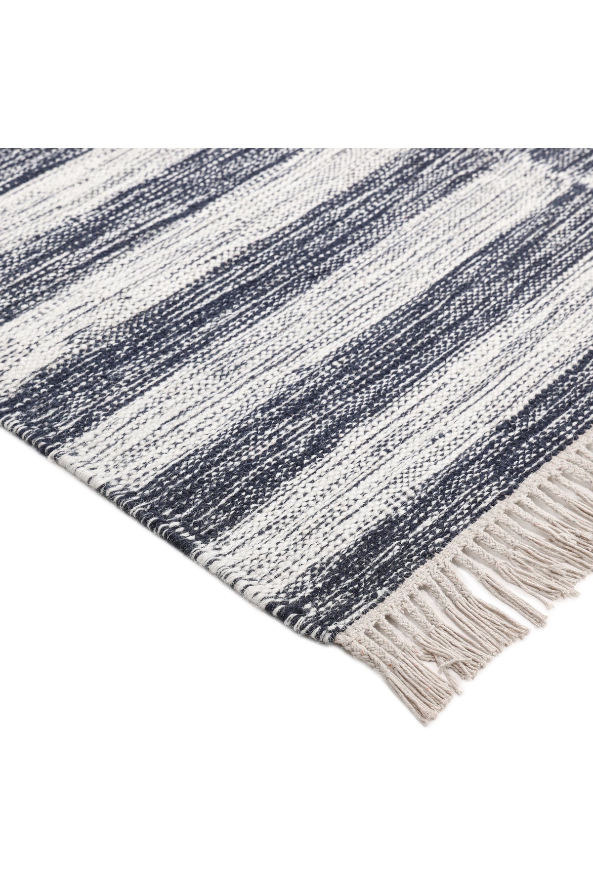 Louella Hand Woven Contemporary Striped Black Area Rug Black