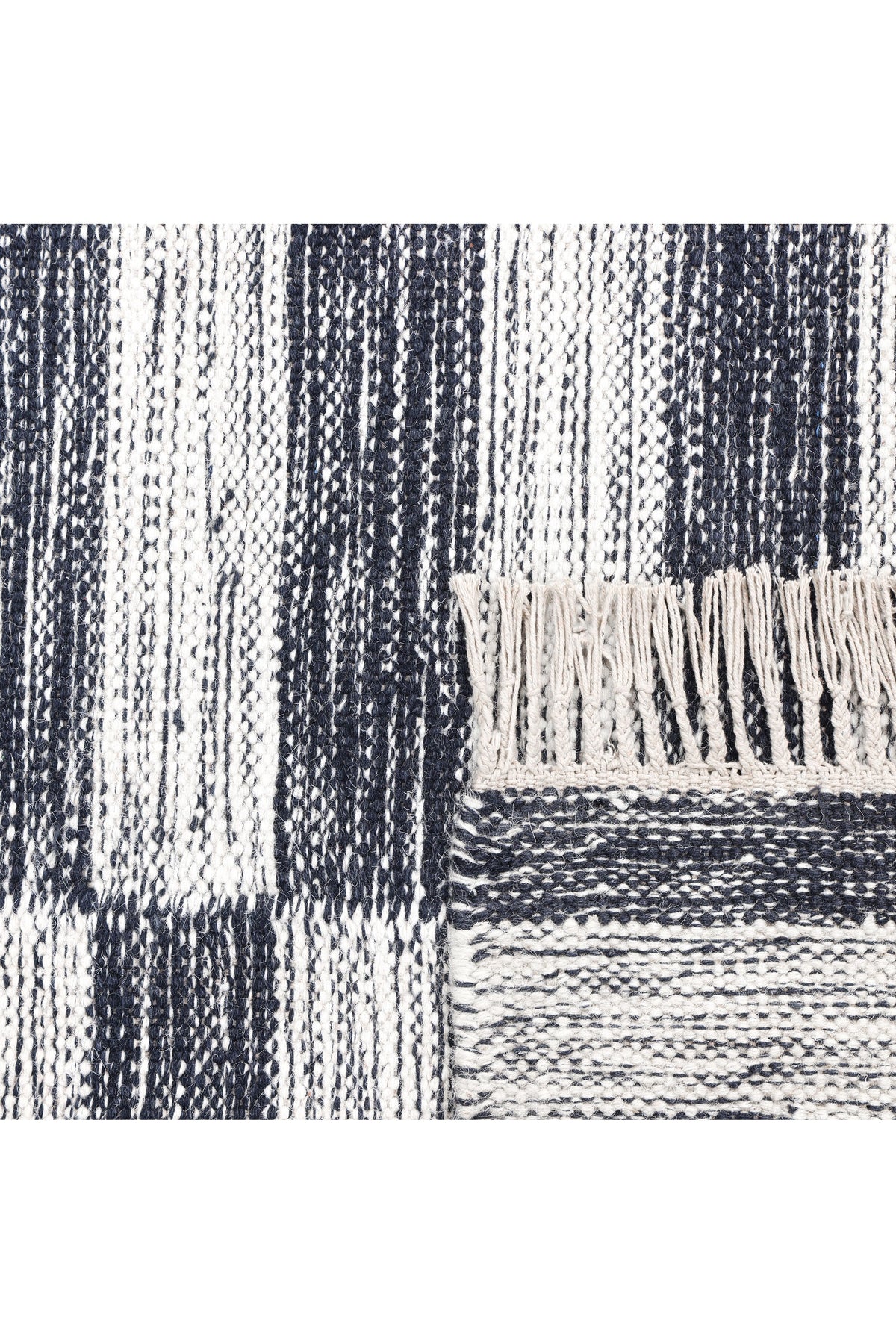 Louella Hand Woven Contemporary Striped Black Area Rug Black
