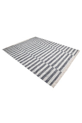 Louella Hand Woven Contemporary Striped Black Area Rug Black