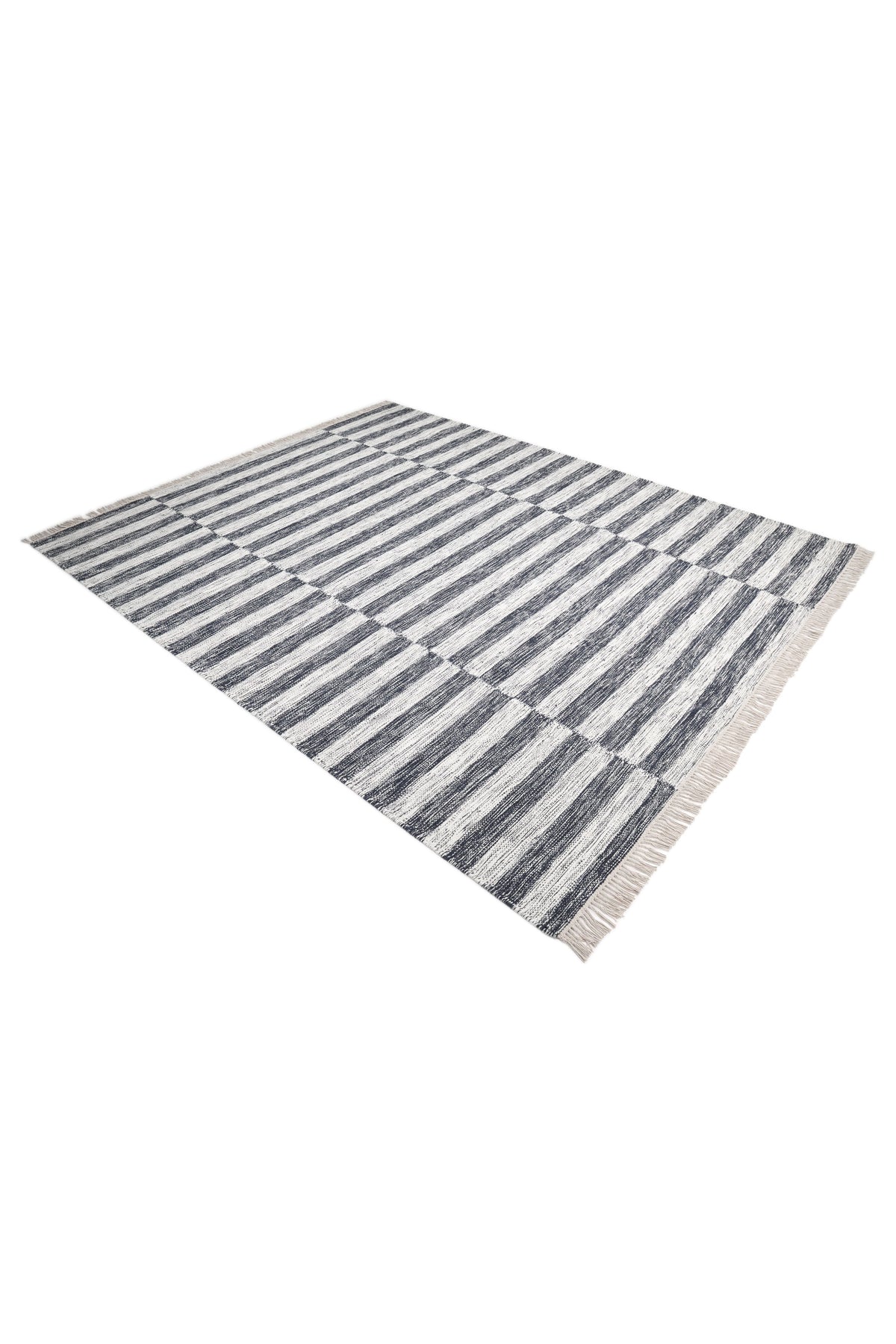 Louella Hand Woven Contemporary Striped Black Area Rug Black