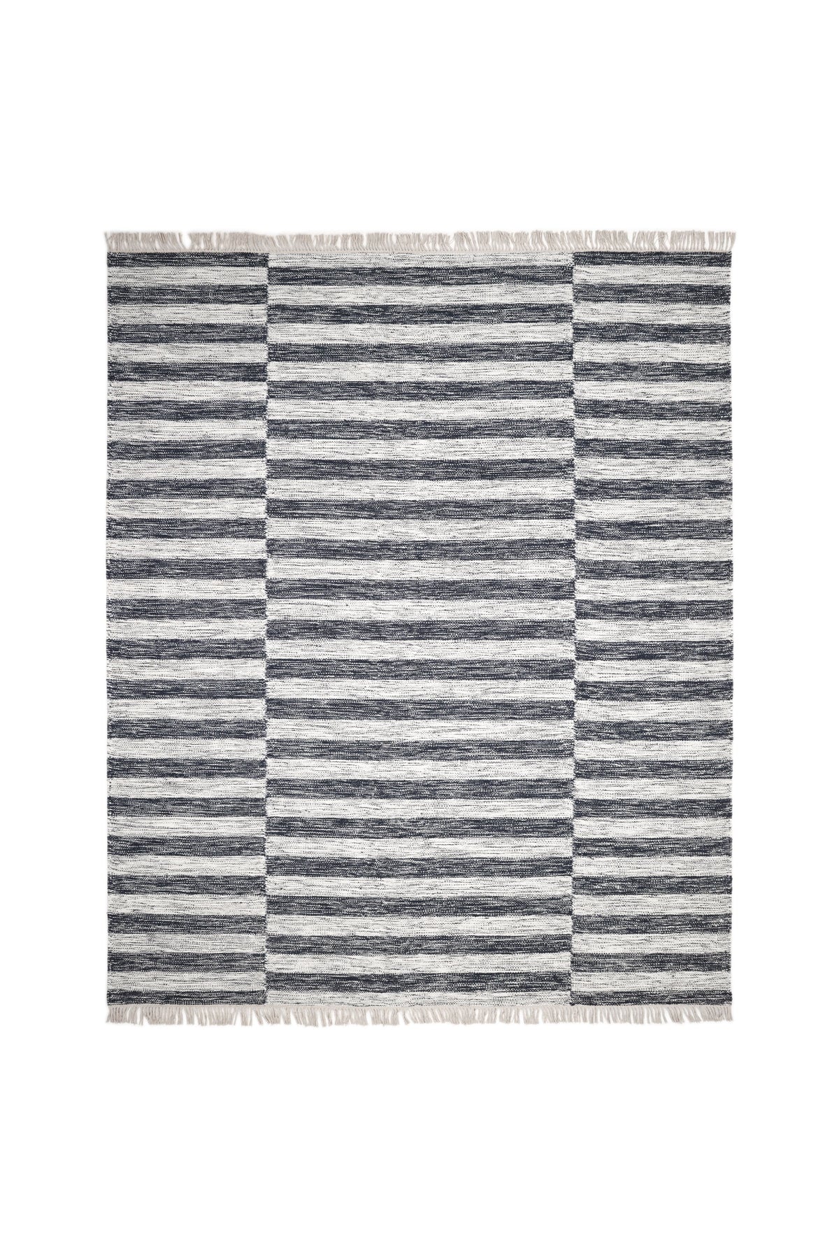 Louella Hand Woven Contemporary Striped Black Area Rug Black