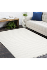 Louella Hand Woven Contemporary Striped Ivory Area Rug Ivory