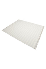 Louella Hand Woven Contemporary Striped Ivory Area Rug Ivory