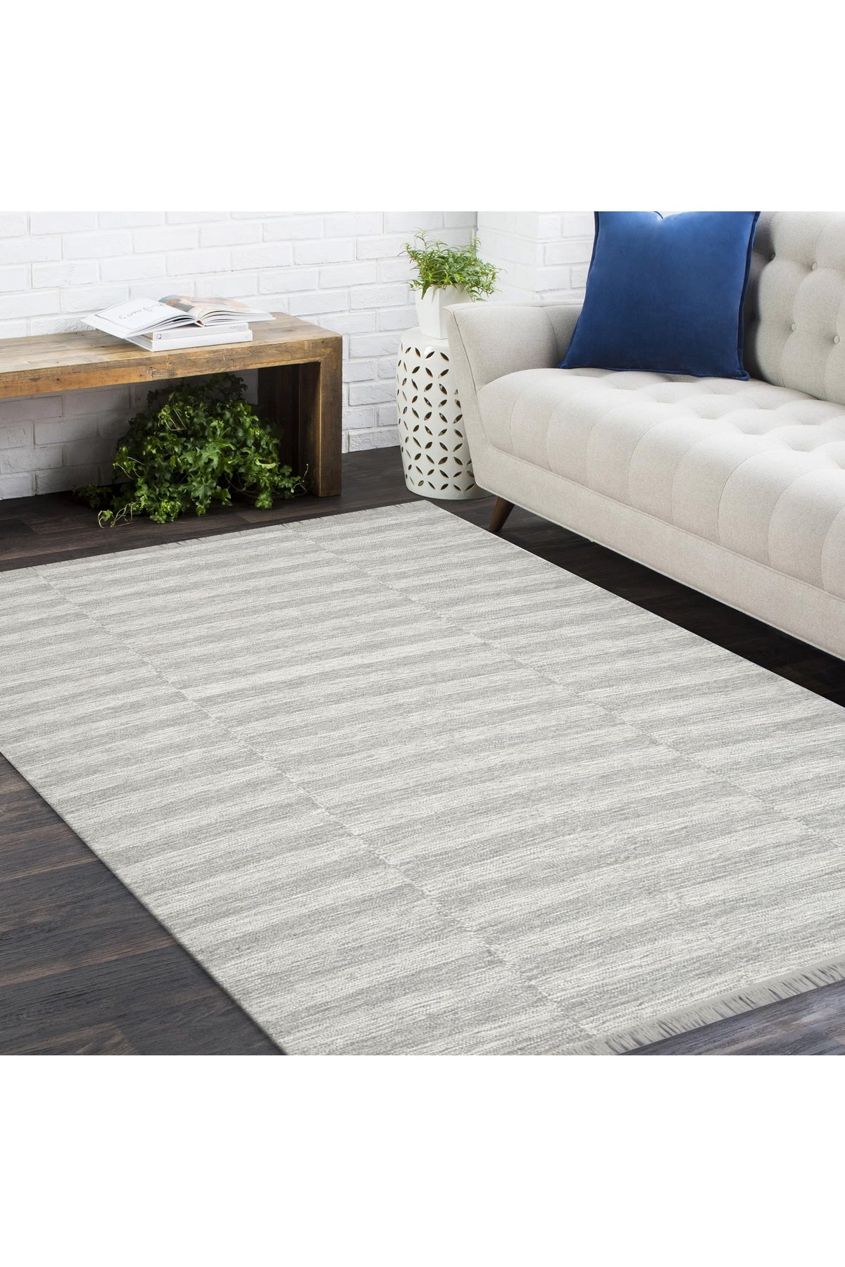 Louella Hand Woven Contemporary Striped Gray Area Rug Gray