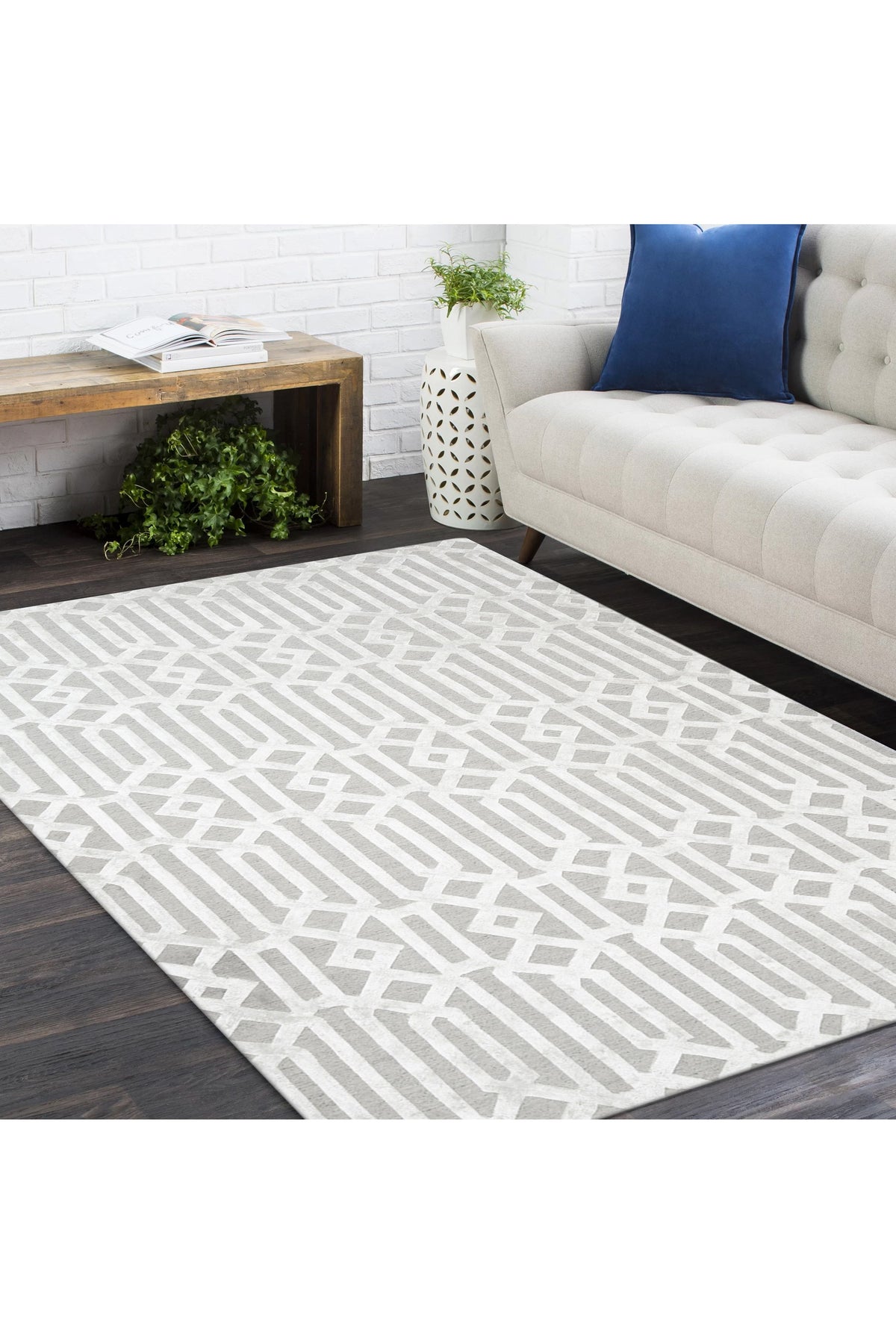Rae Hand-Loomed Contemporary Trellis Gray Area Rug Gray