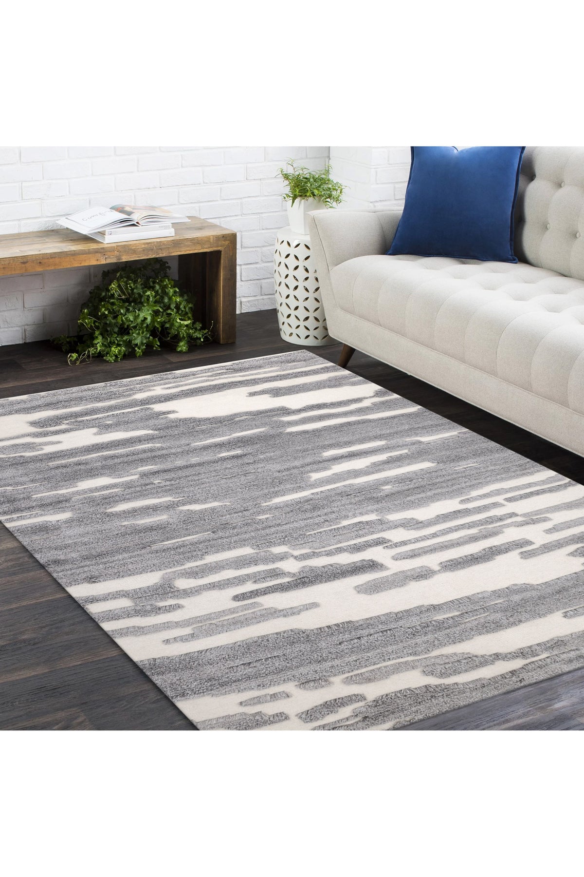 Maverick Hand Knotted Contemporary Geometric Gray Area Rug Gray