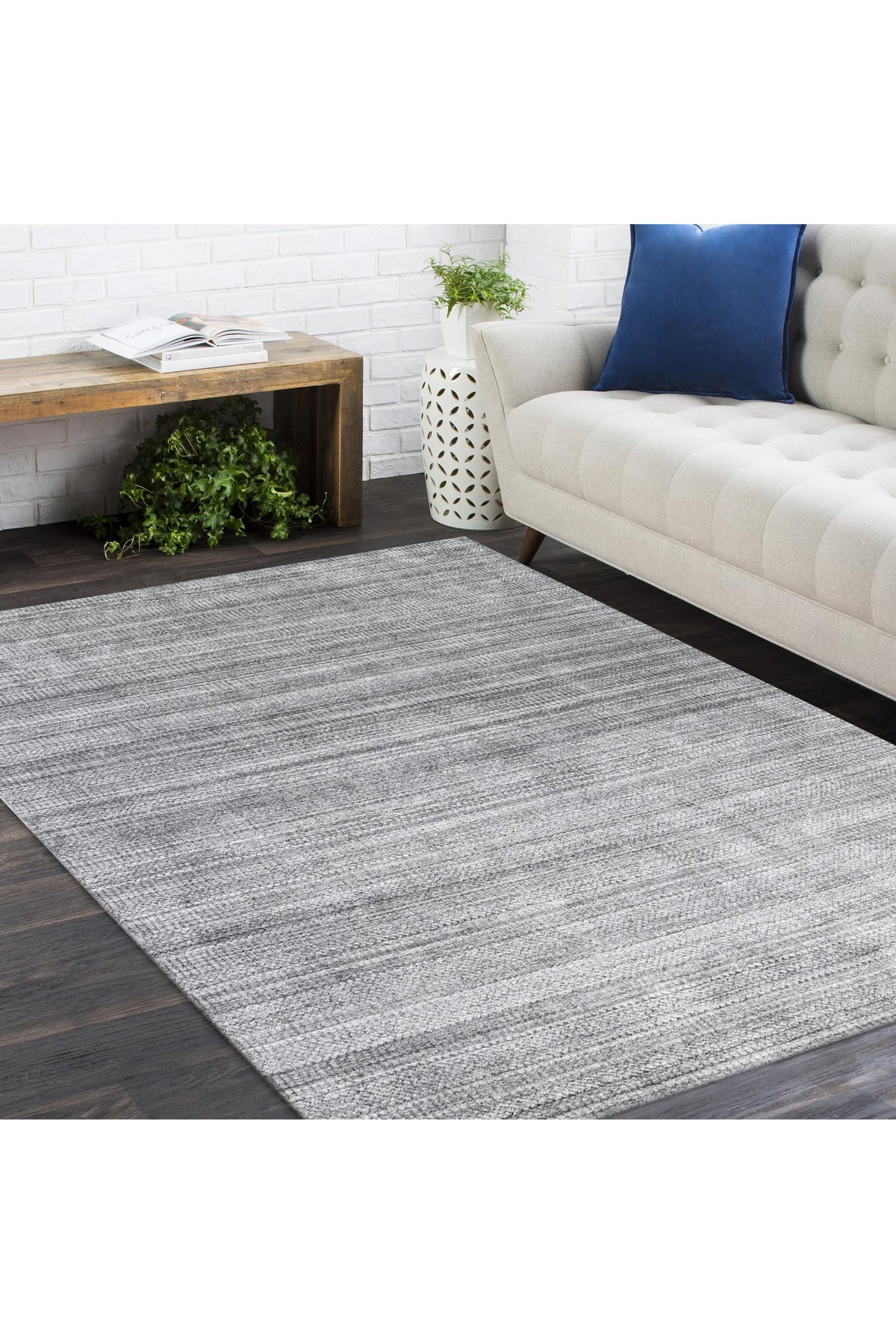 Sanam Hand-Loomed Contemporary Striped Gray Area Rug Gray