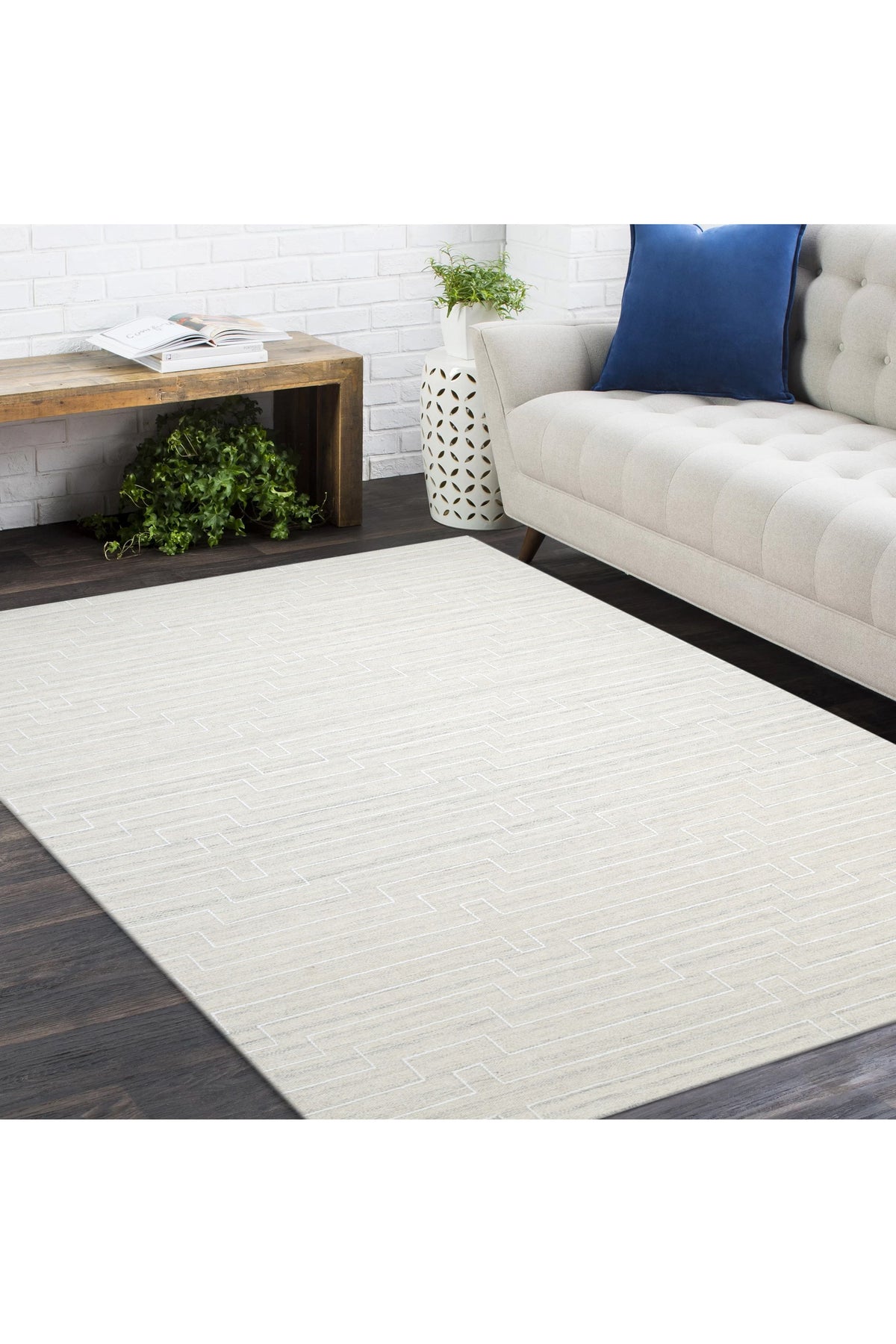 Barry Hand Woven Contemporary Geometric Beige Area Rug Beige