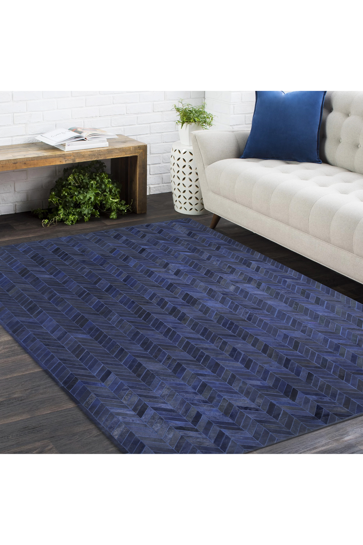 Meir Hand Woven Contemporary Chevron Blue Area Rug Blue