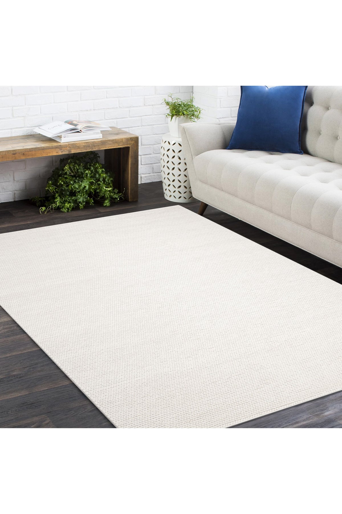 Elizabeth Hand Woven Contemporary Solid Ivory Area Rug Ivory