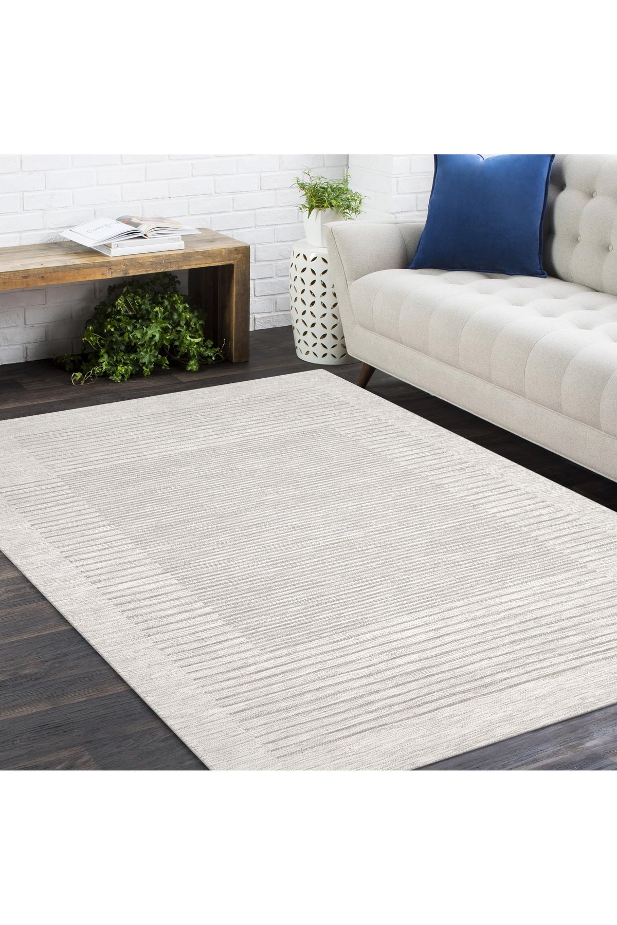George Hand Woven Contemporary Striped Light Gray Area Rug Light Gray